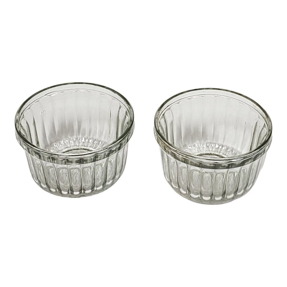 Anchor Hocking Ribbed Glass Ramekins 3 1/2" Custard Creme Brule MCM Bakeware